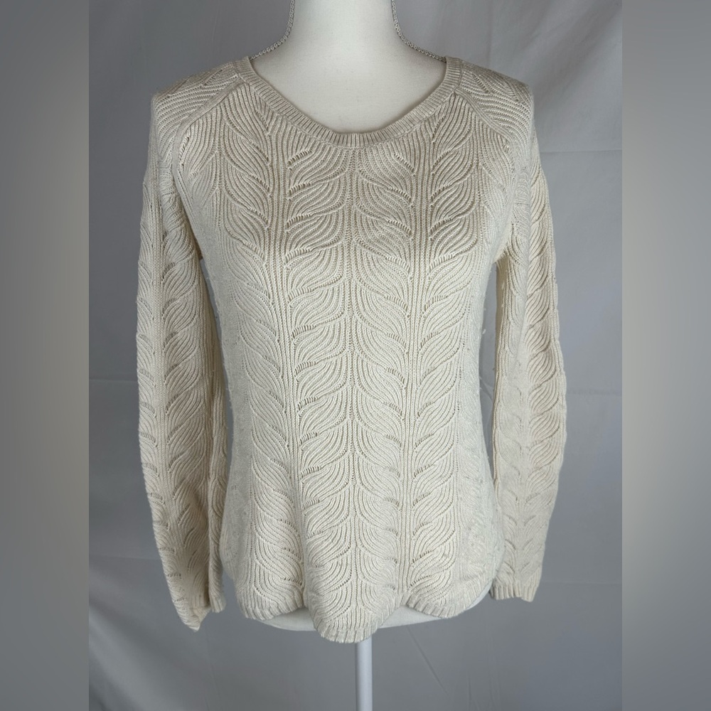 Banana Republic Women's Ivory Long Sleeve Crew Neck Open Weave Sweater Size XS